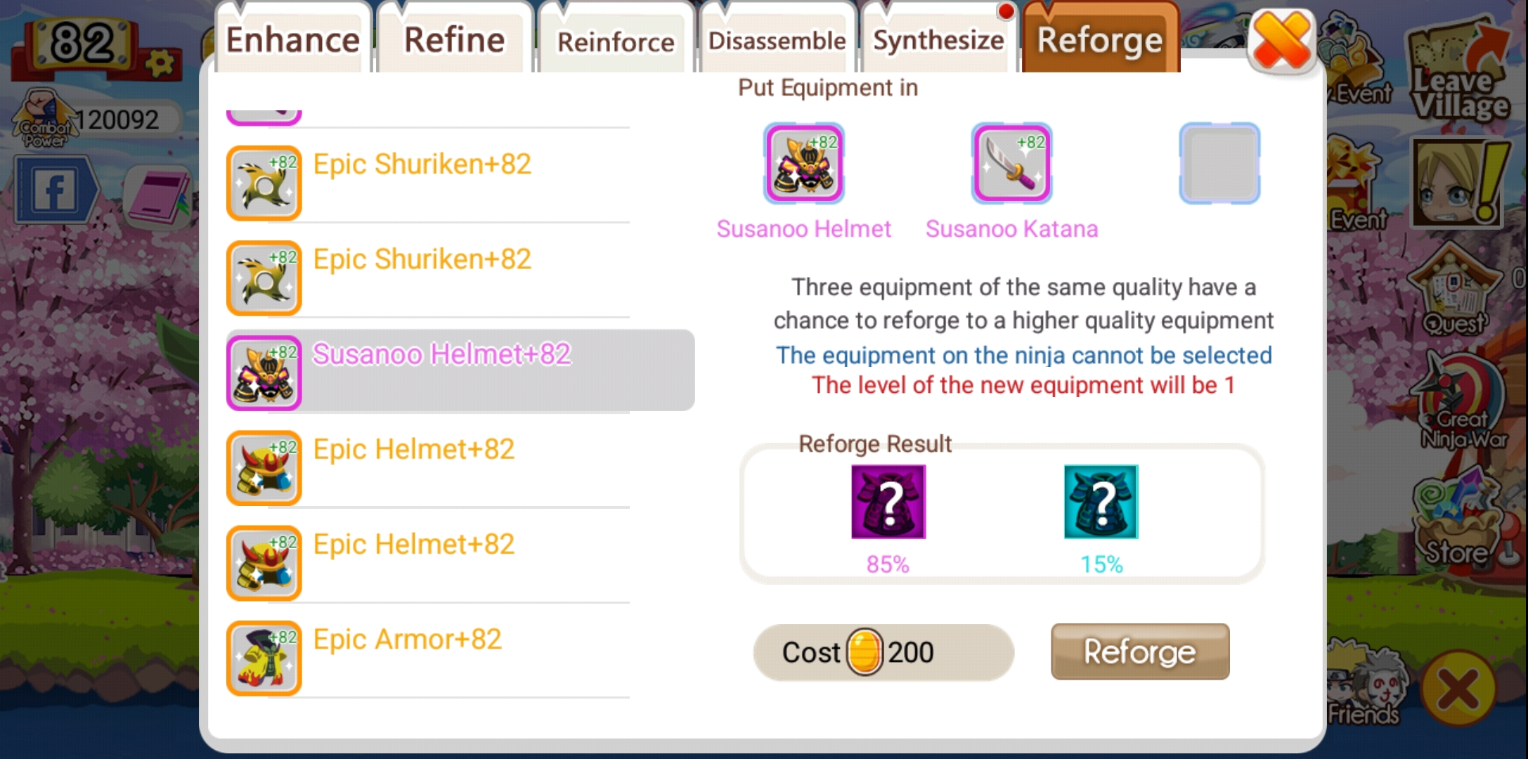 Fitur Reforge Gear Ninja Heroes