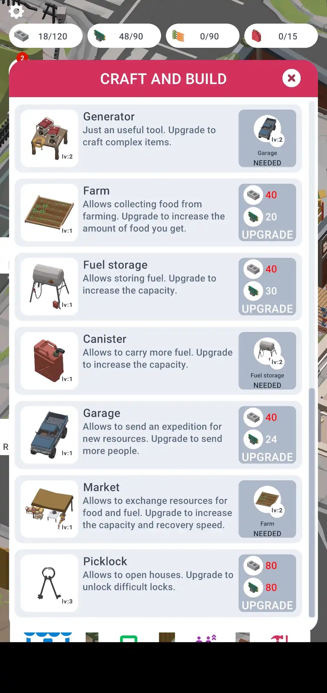 Kemampuan Membuat dan Meningkatkan Peralatan di Survival City Builder