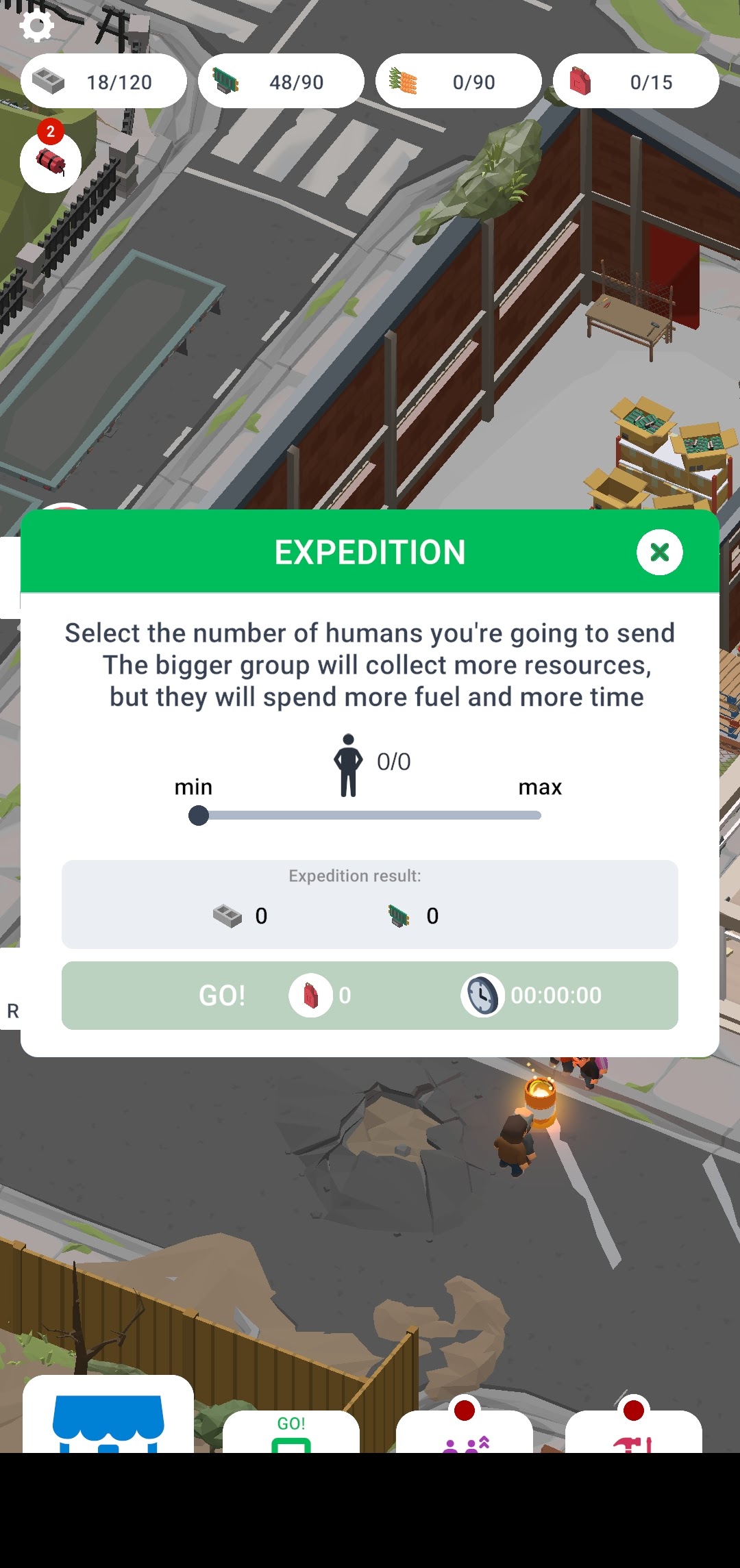 Fitur Ekspedisi untuk mengumpulkan sumber daya di Suvival City Builder