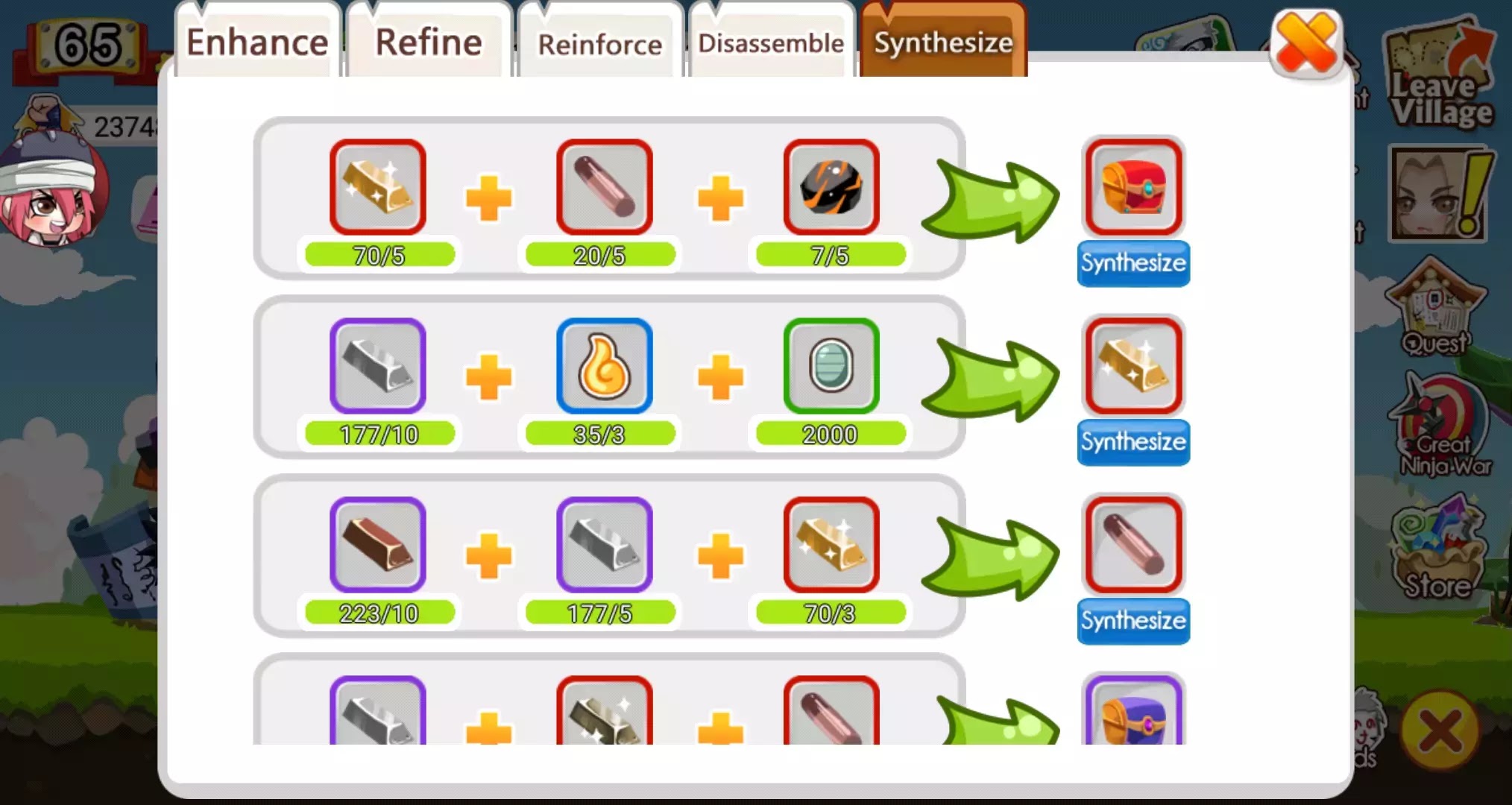 Synthesize Equipment Ninja Heroes