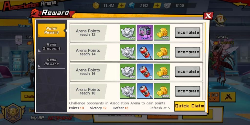 Reward Point dari Arena