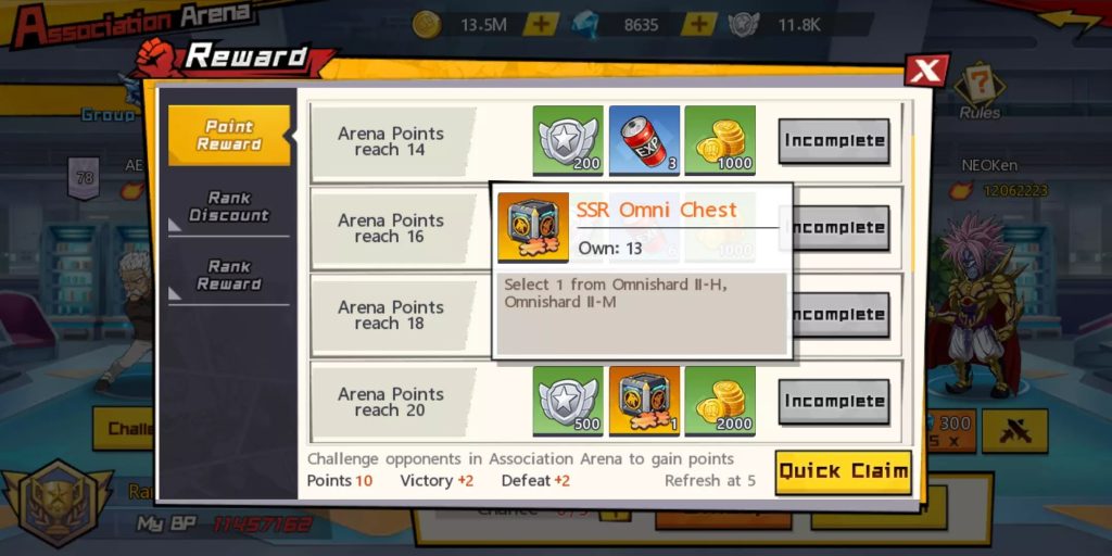 Reward Fragment dari Arena