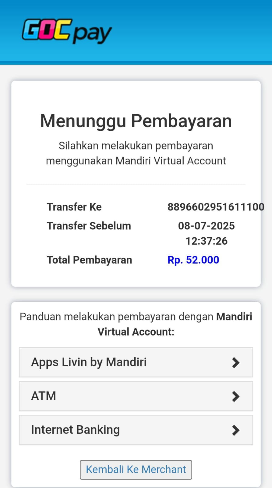 Pilih Metode Pembyaran dan Tekan Pay Now