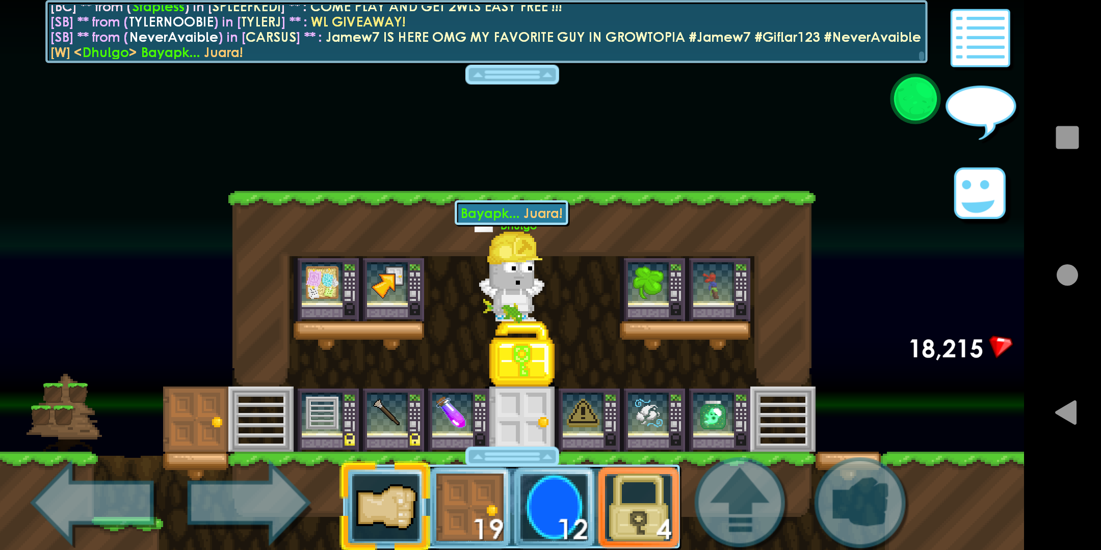 Hasil setelah memakai kode warna di chat growtopia