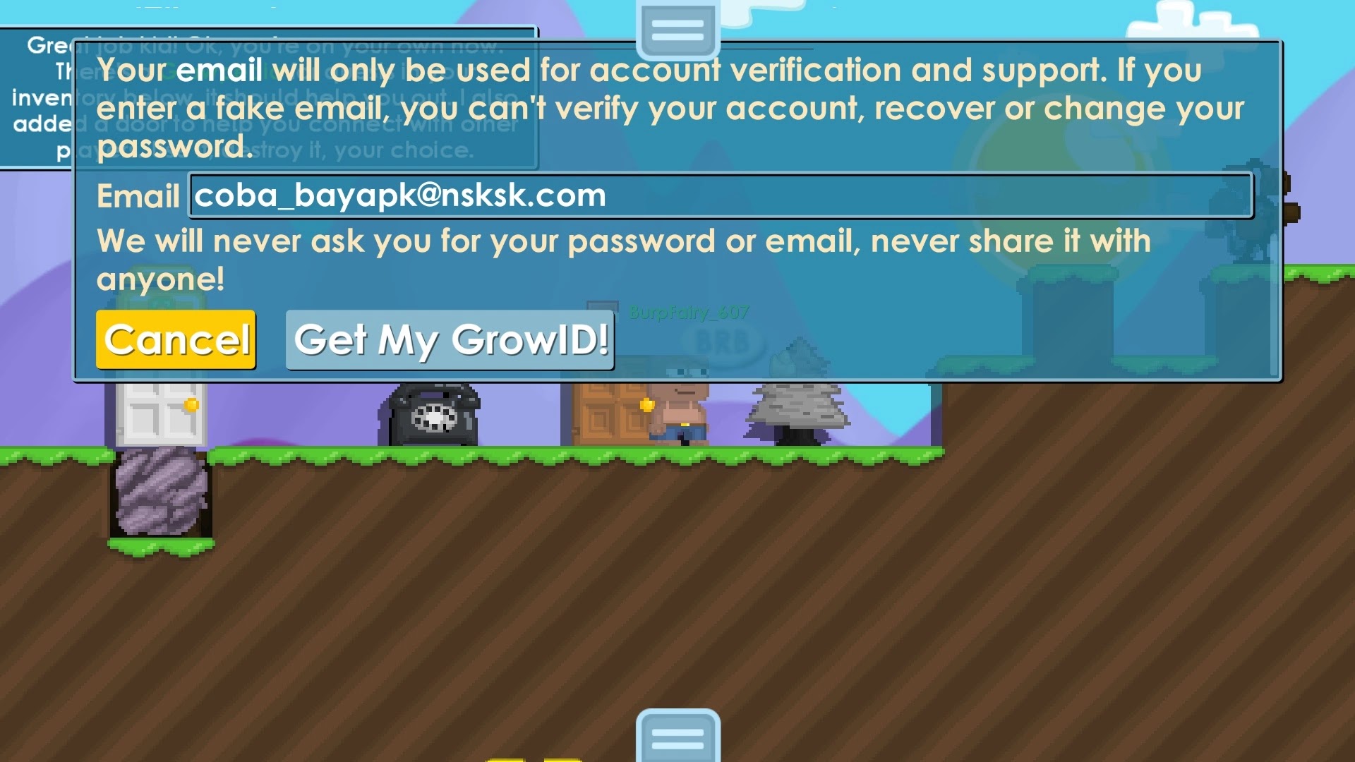 terakhir, isi email dan tap get my growid