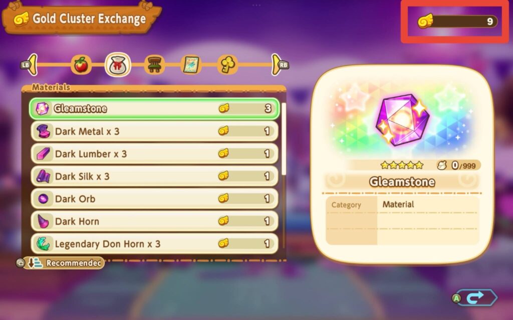 Gold Cluster Exchange Fantasy Life
