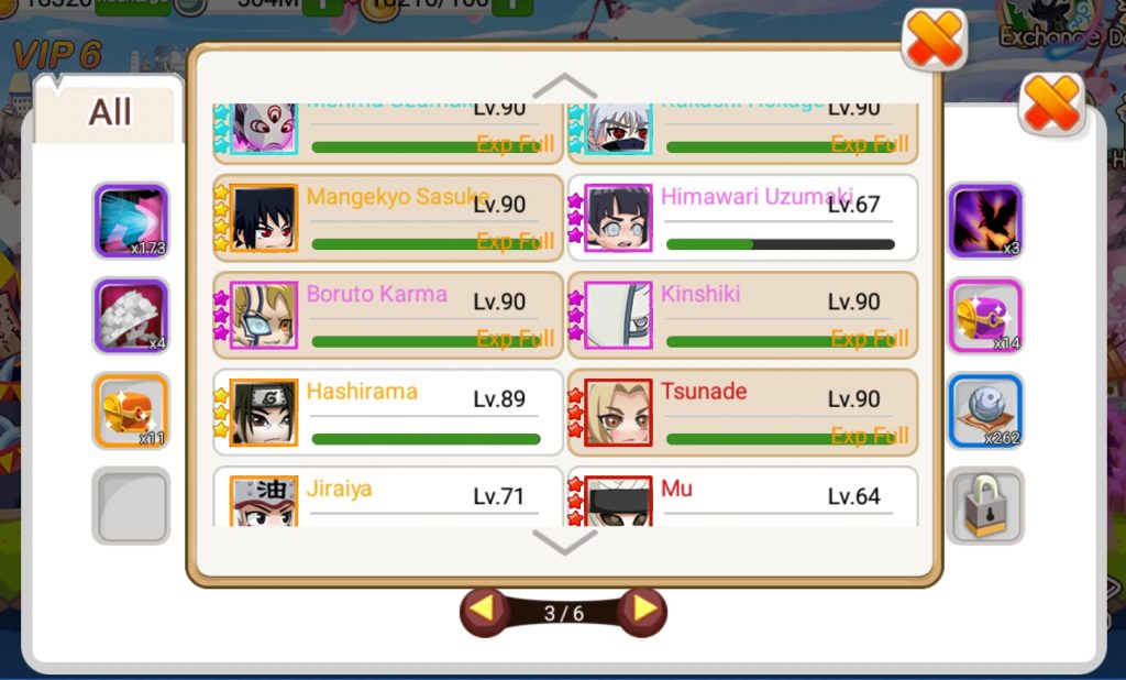 pilih ninja cadangan yang ingin di upgrade level